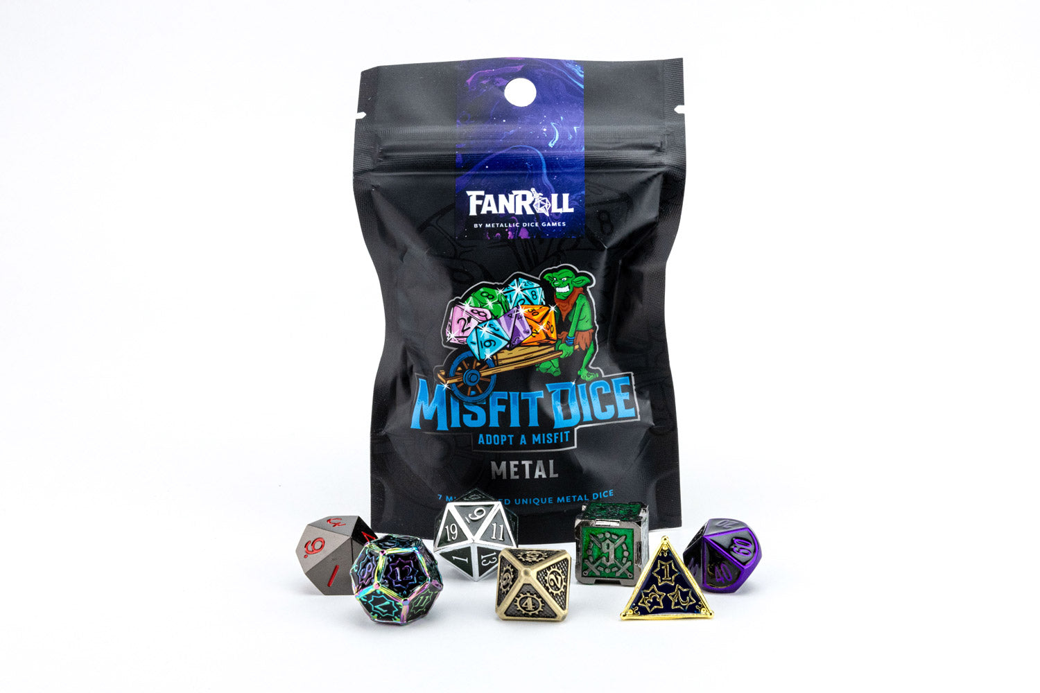 Adopt a Misfit Metal Dice Set 16mm Polyhedral Dice Set – FanRoll