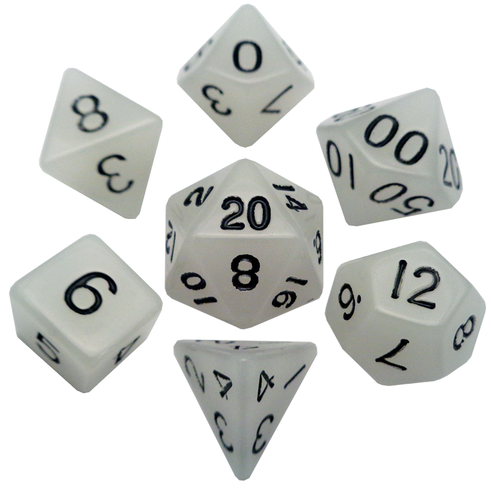 Glow in the Dark Clear 16mm Polyhedral Dice Set – FanRoll