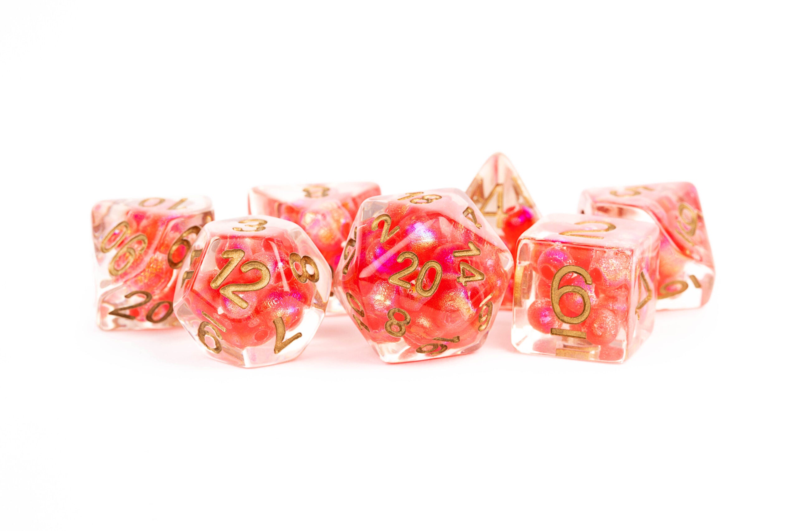 Pearl Dice Red with Copper Numbers 16mm Resin Poly Dice Set