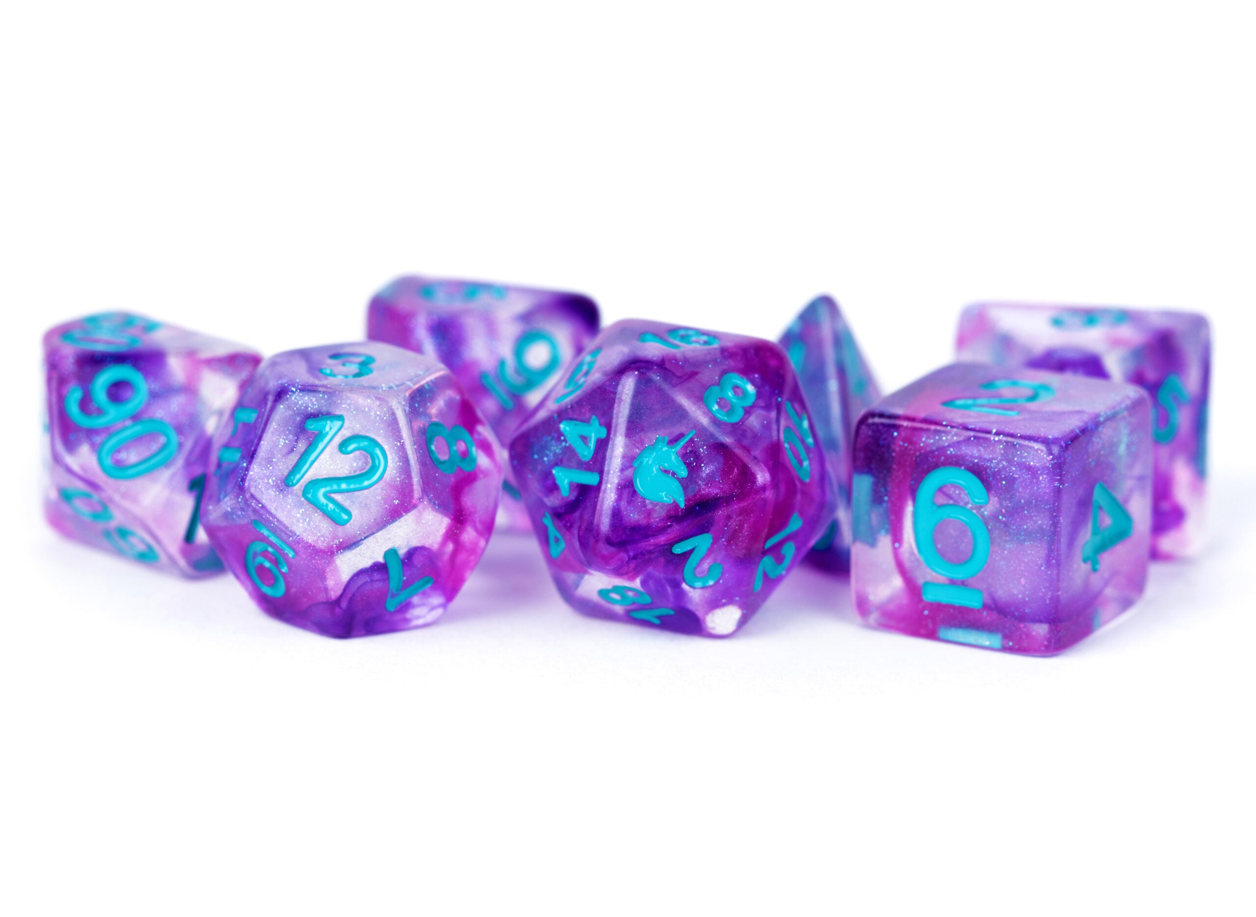 Unicorn Dice: Violet Infusion 16mm Poly Würfel Set – 7-teiliges Würfelset Aus Harz Mit Metallic-Glitzer