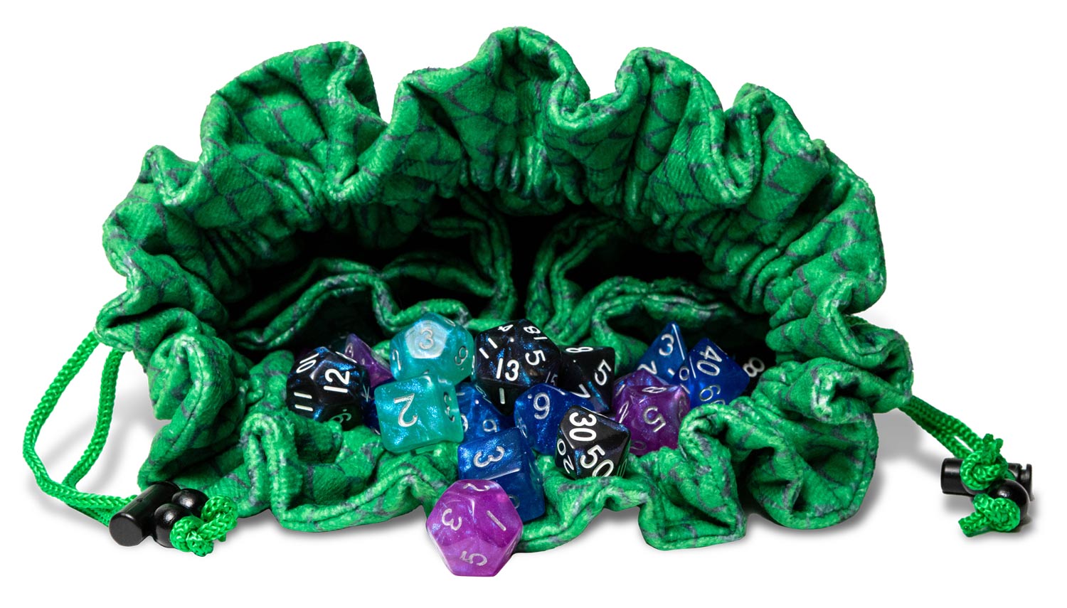 Dragon Storm Velvet Compartment Dice Bag: Green Dragon Scales