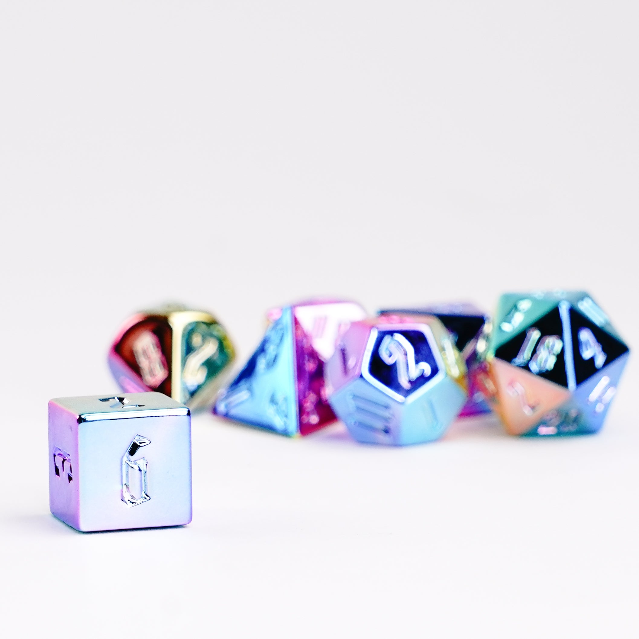 Rainbow Aegis Uninked 16mm Aluminum Plated Acrylic Poly Dice Set
