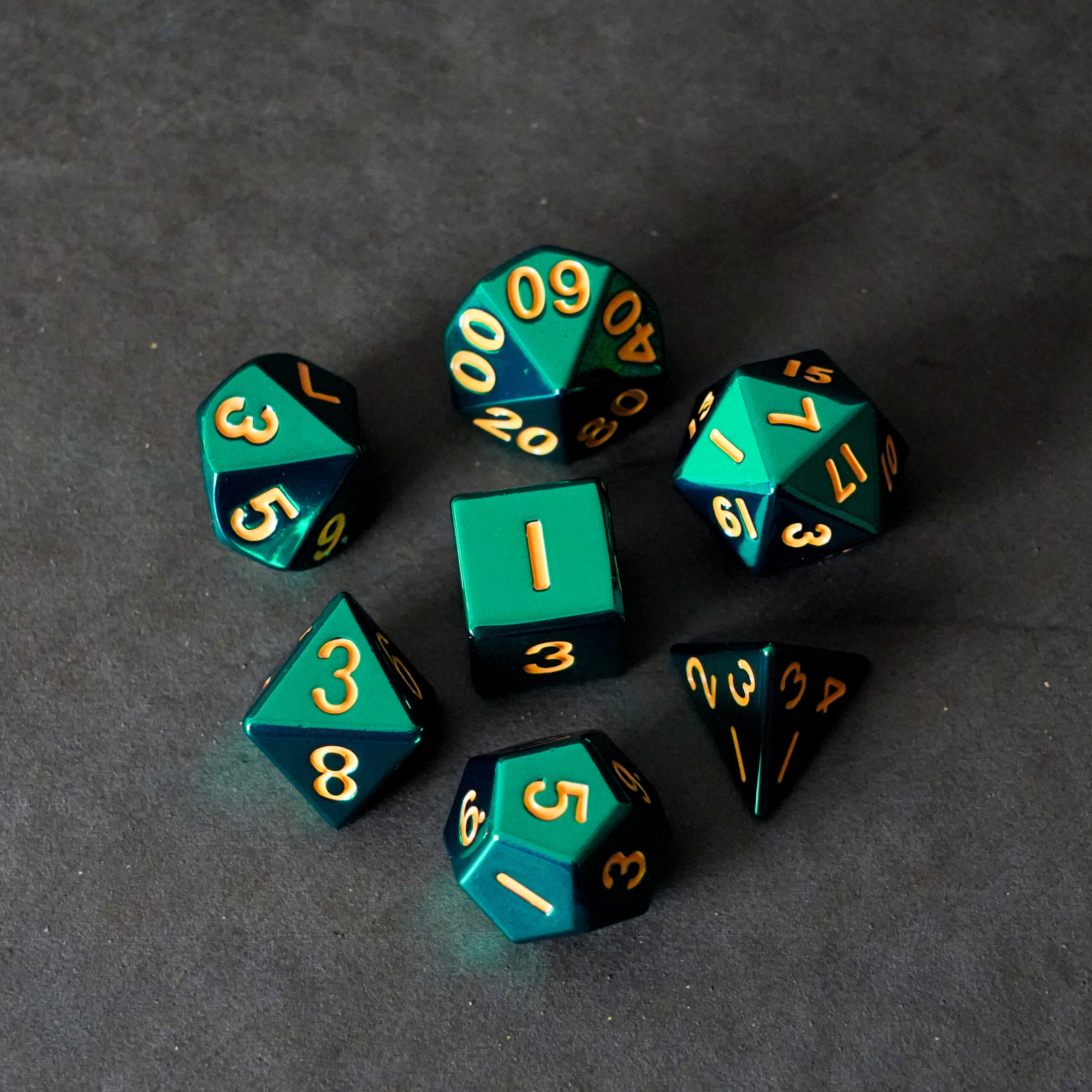Turquoise with Gold Numbers 16mm Polyhedral Dice Set