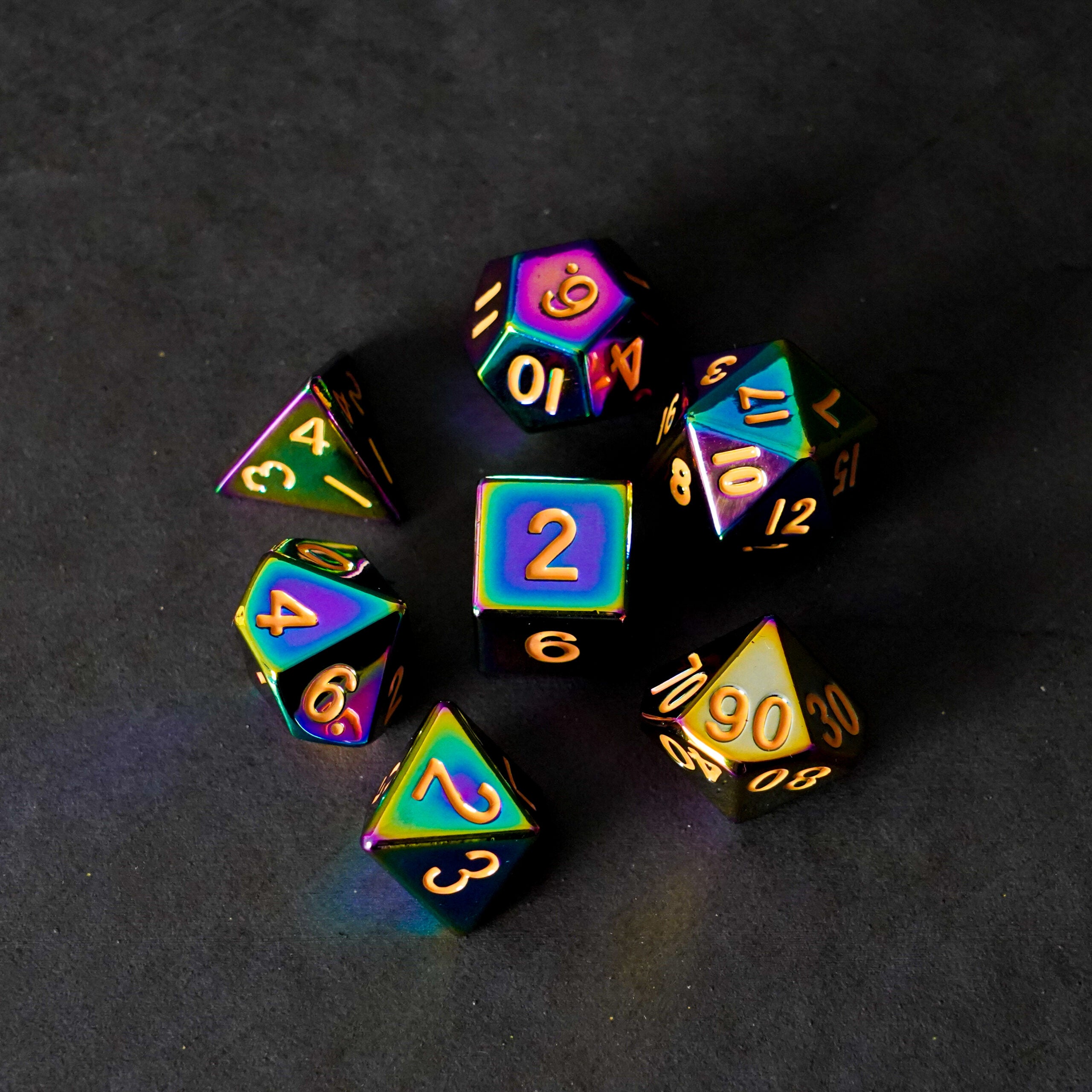Torched Rainbow 16mm Polyhedral Dice Set