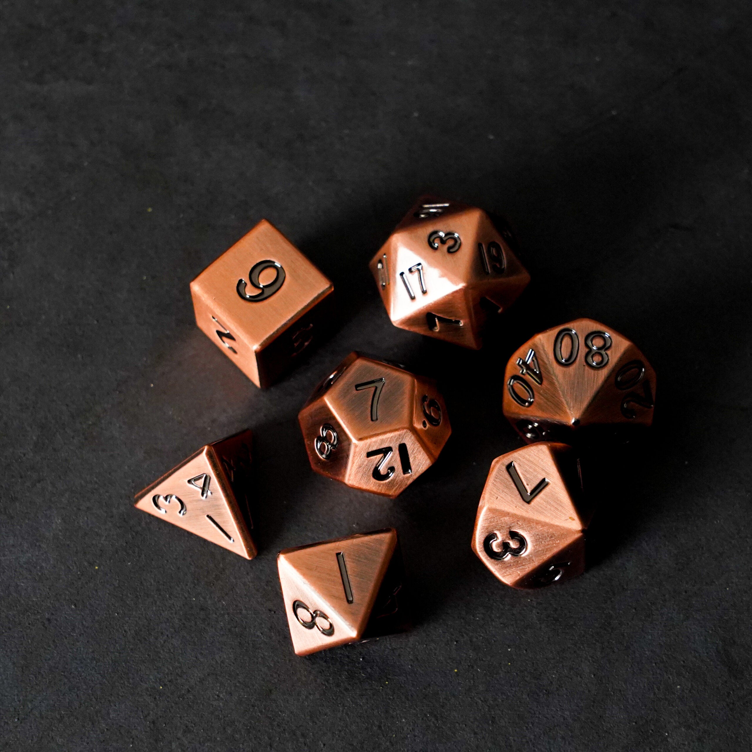 Antique Copper 16mm Polyhedral Dice Set