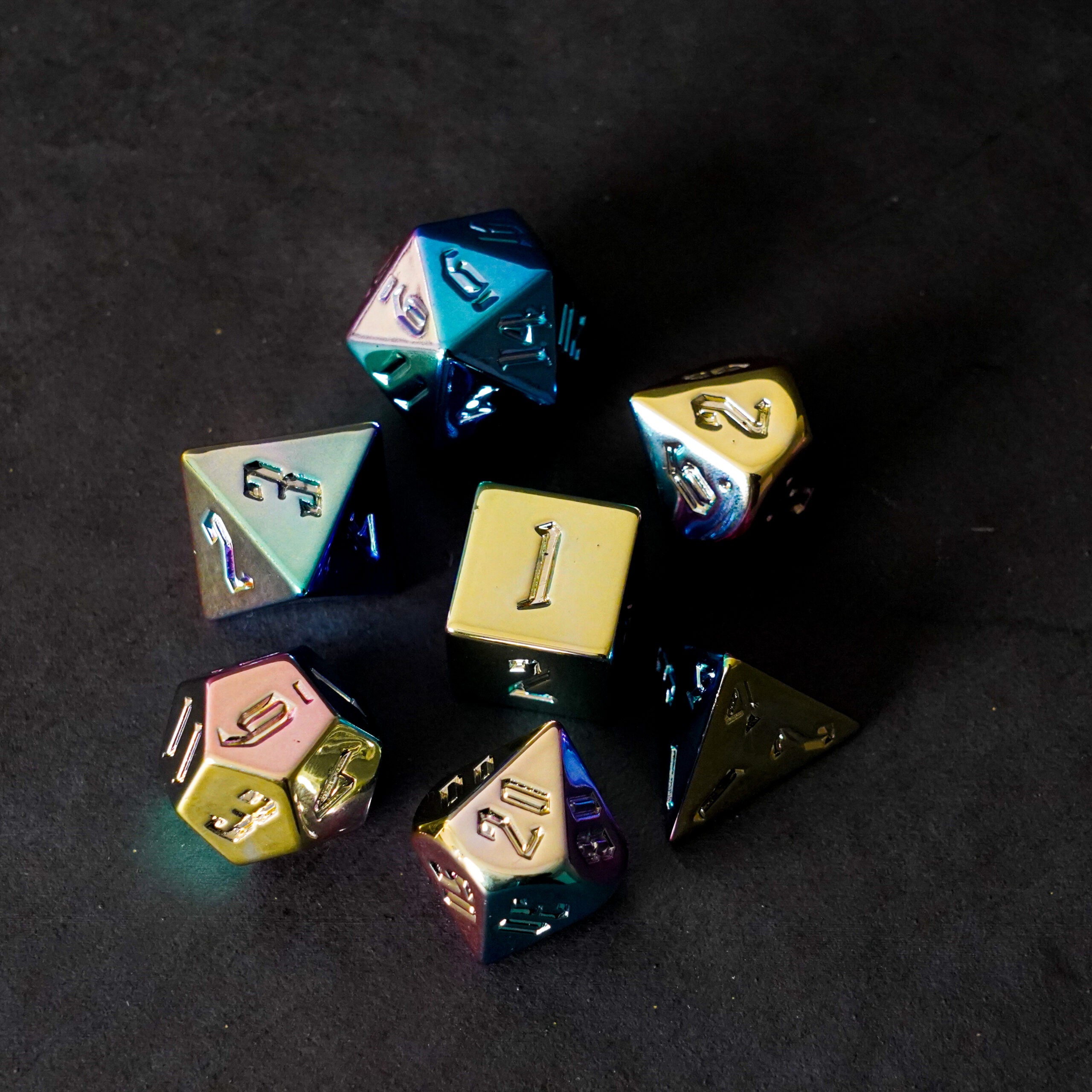 Rainbow Aegis Uninked 16mm Aluminum Plated Acrylic Poly Dice Set