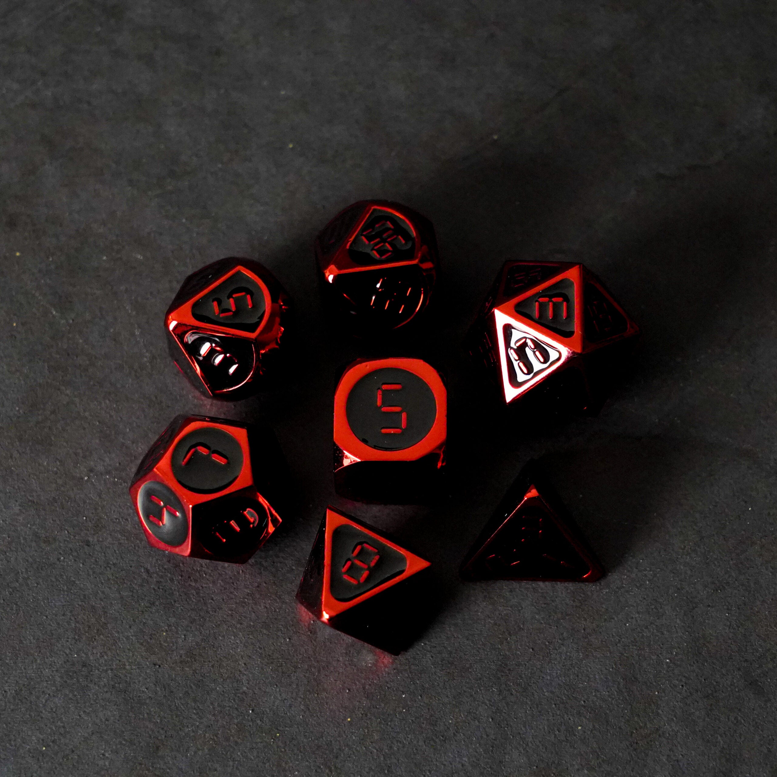 Red with Black Enamel Digital 16mm Polyhedral Dice Set