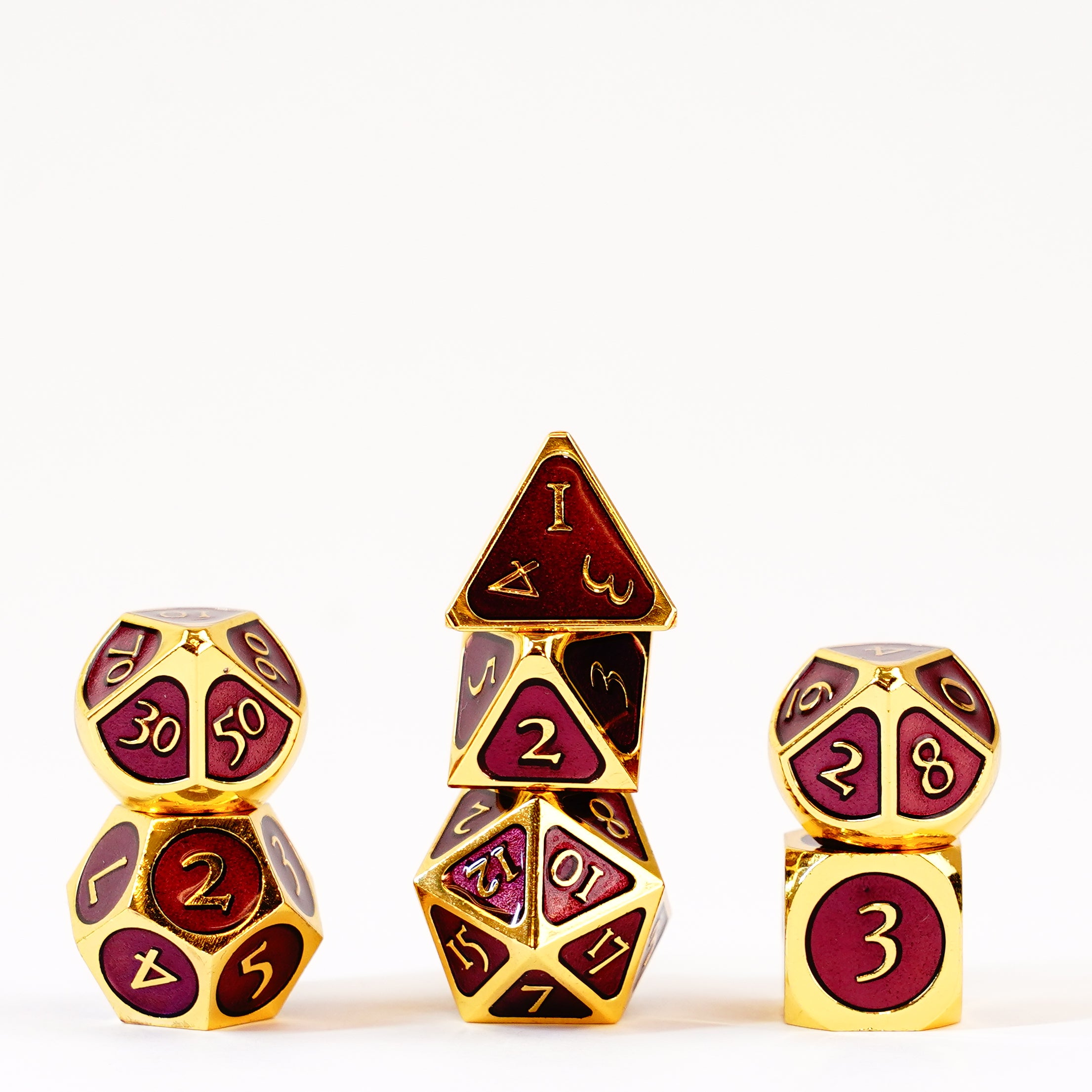 Gold with Purple Enamel 16mm Polyhedral Dice Set