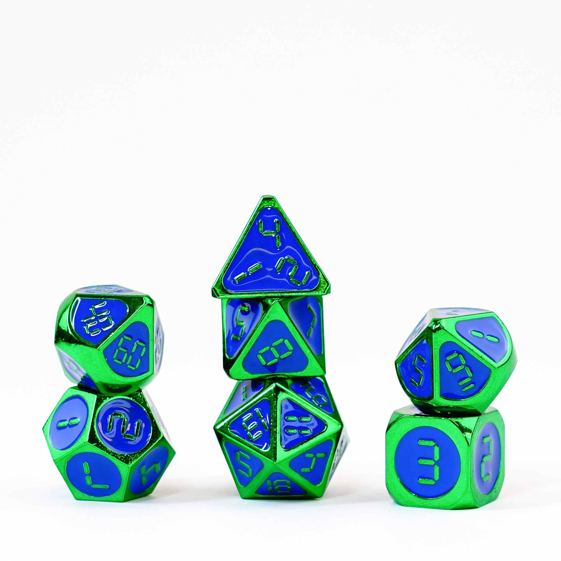 Green with Blue Enamel Digital 16mm Polyhedral Dice Set