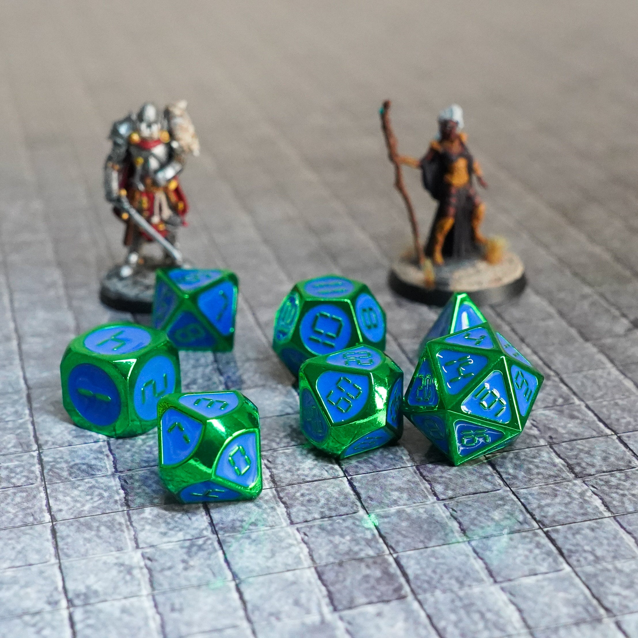 Green with Blue Enamel Digital 16mm Polyhedral Dice Set