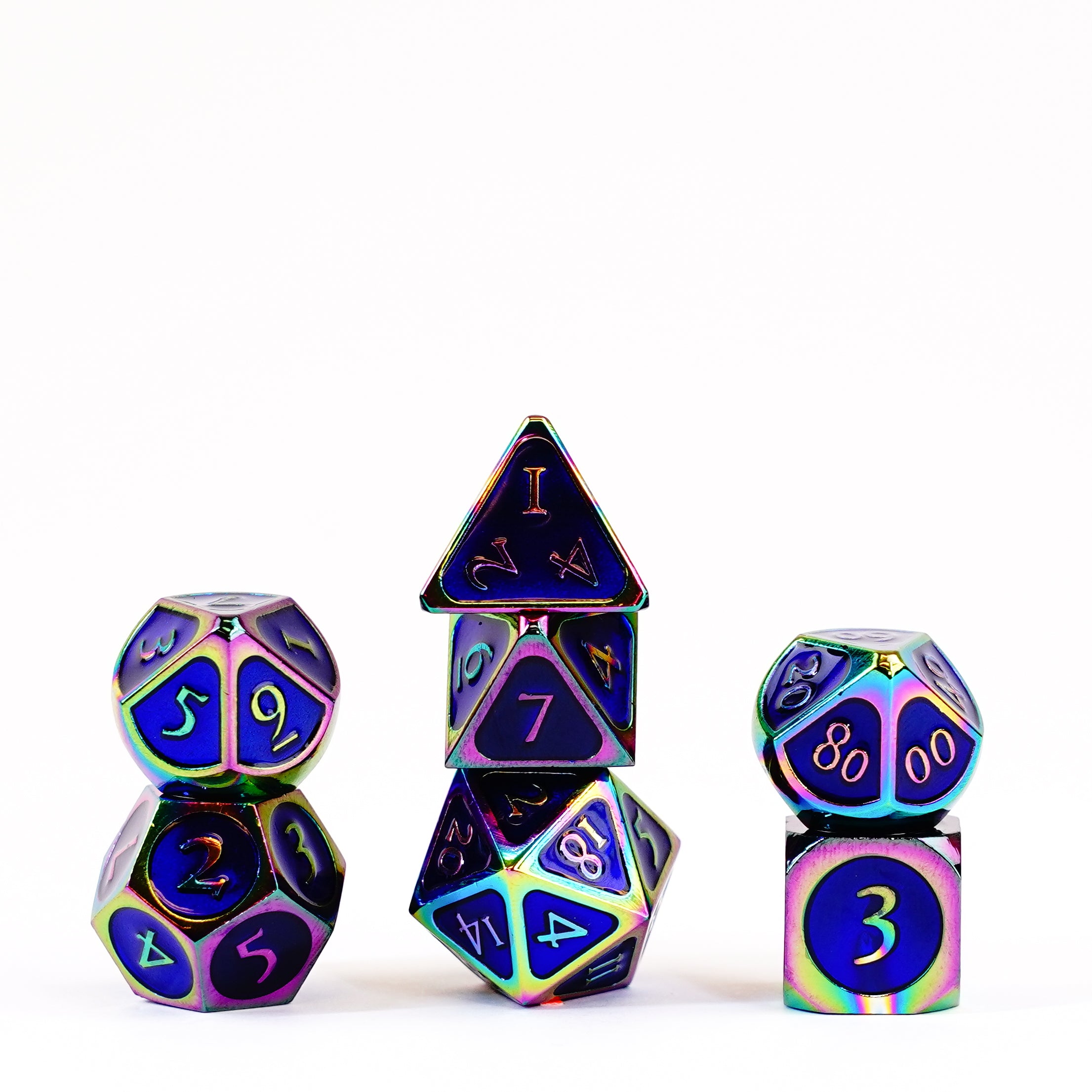 Rainbow with Blue Enamel 16mm Polyhedral Dice Set
