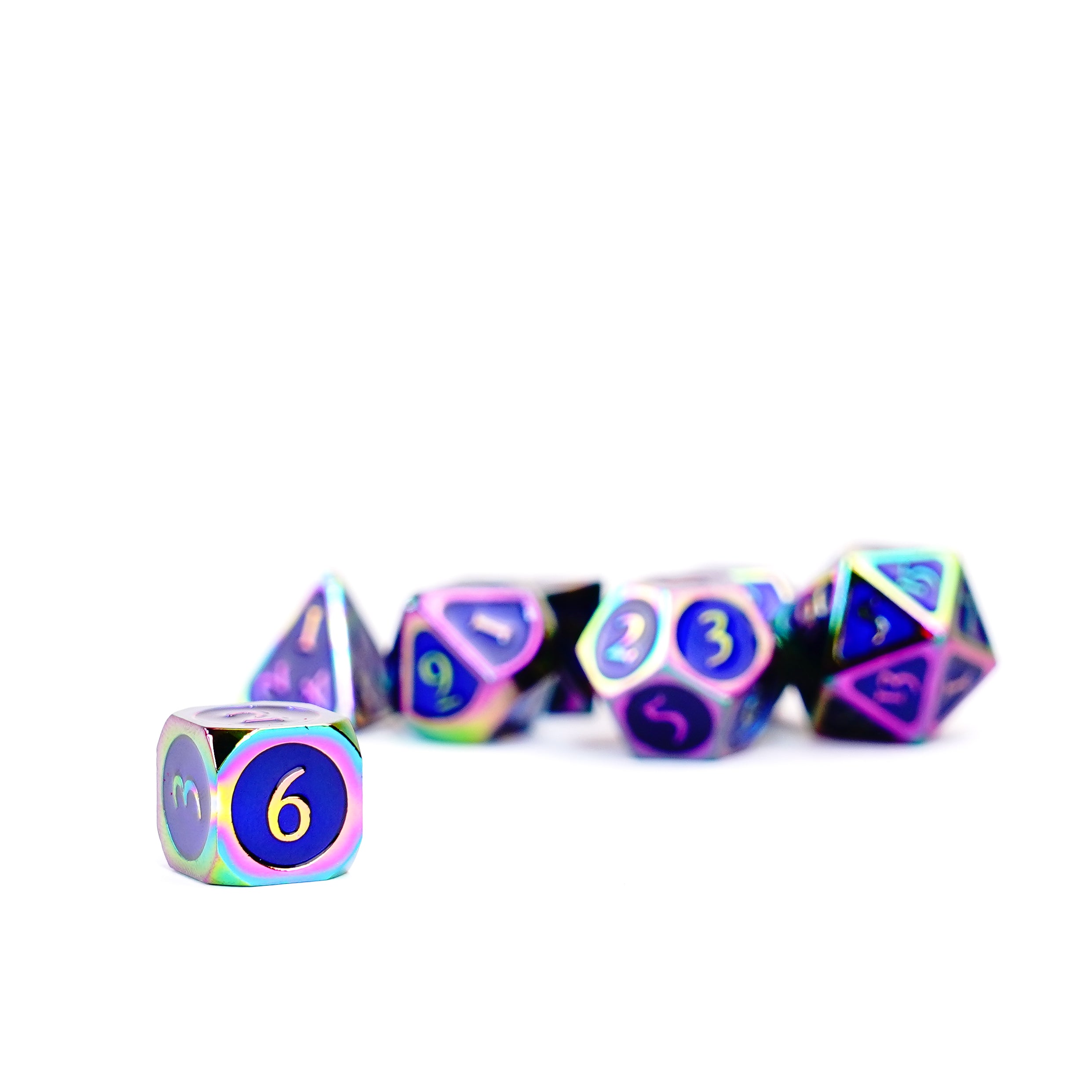 Rainbow with Blue Enamel 16mm Polyhedral Dice Set