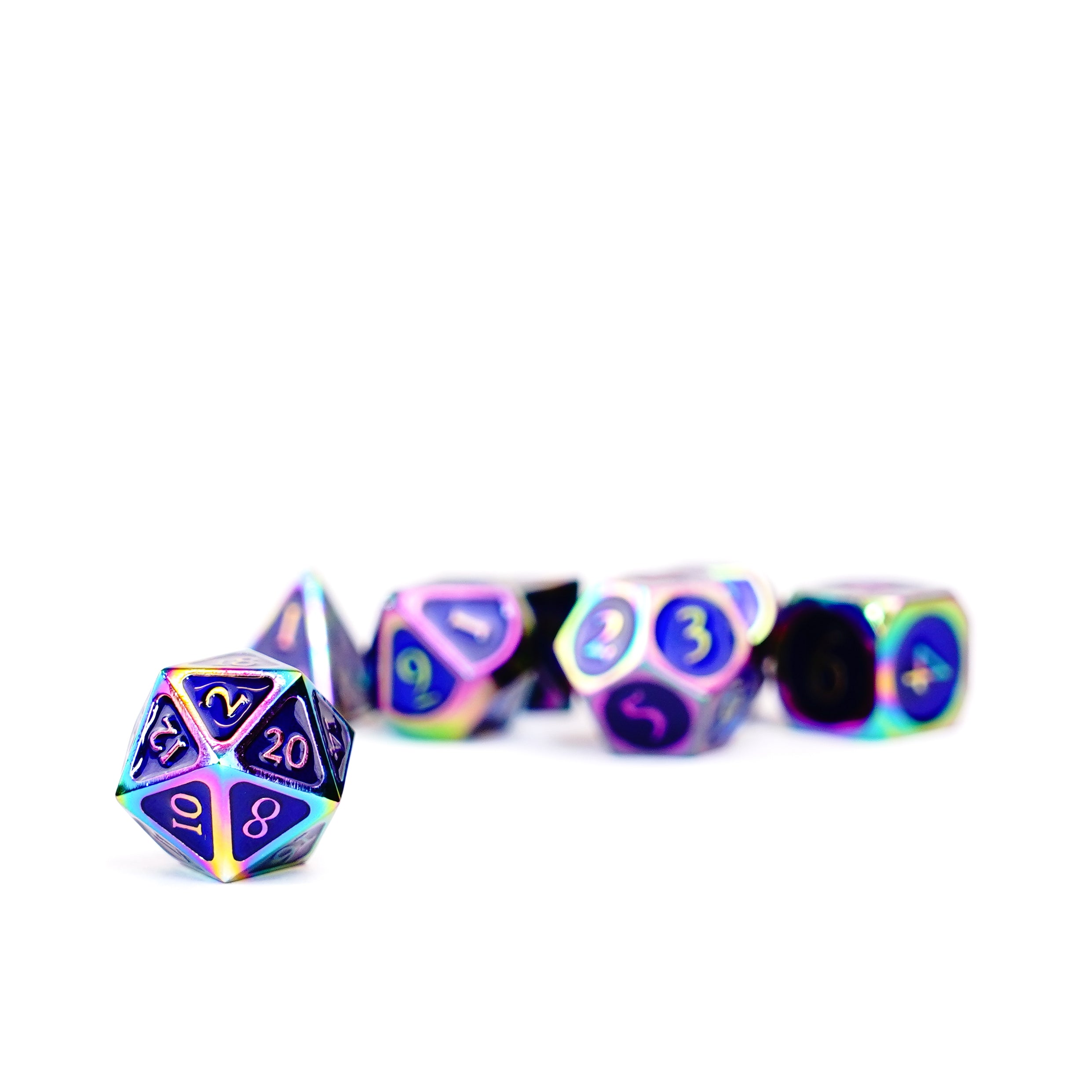 Rainbow with Blue Enamel 16mm Polyhedral Dice Set