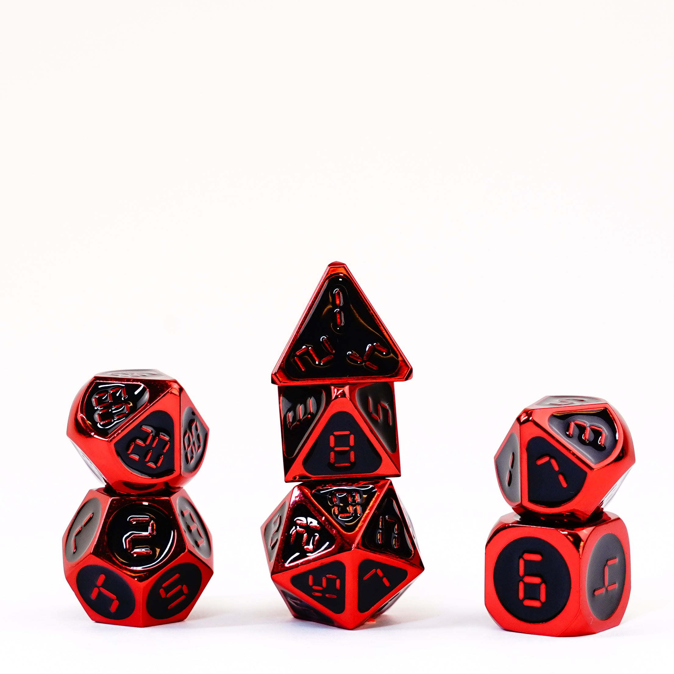 Red with Black Enamel Digital 16mm Polyhedral Dice Set