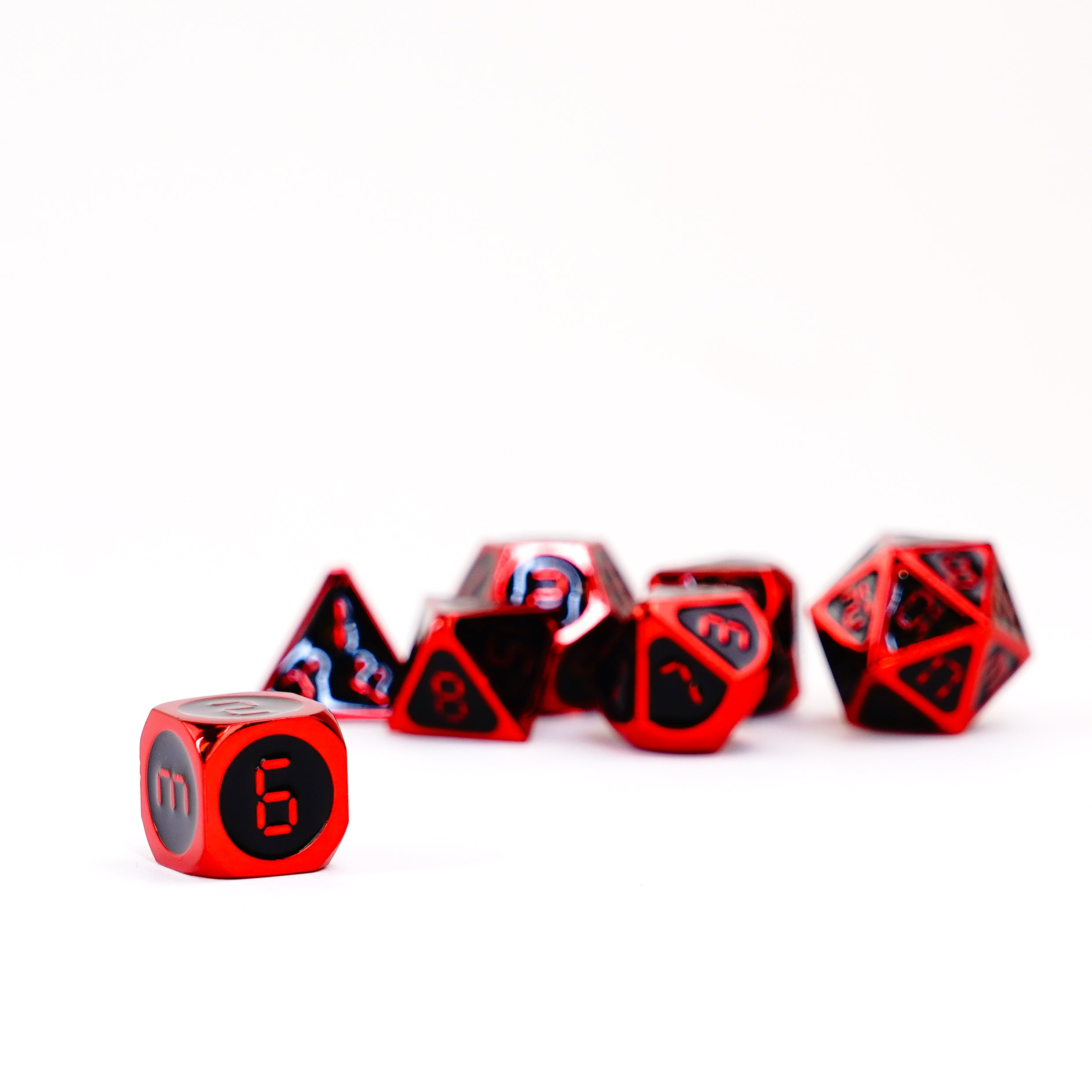 Red with Black Enamel Digital 16mm Polyhedral Dice Set