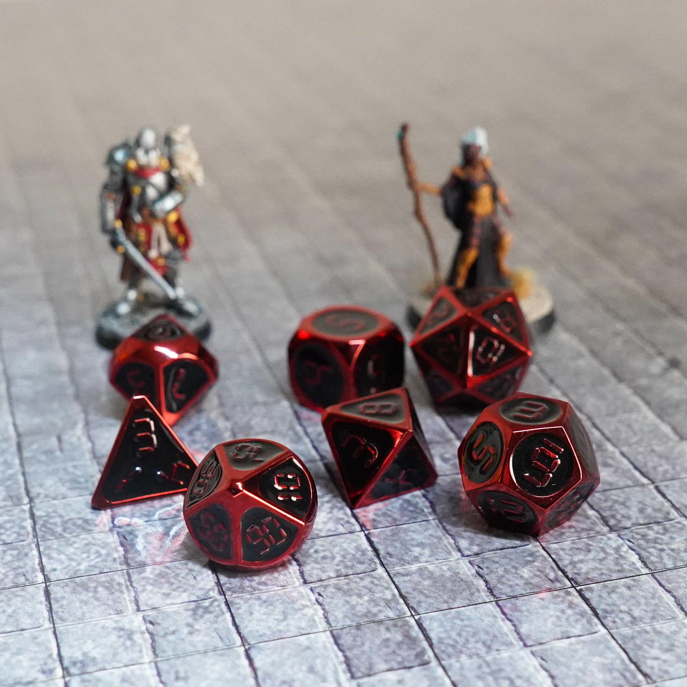 Red with Black Enamel Digital 16mm Polyhedral Dice Set