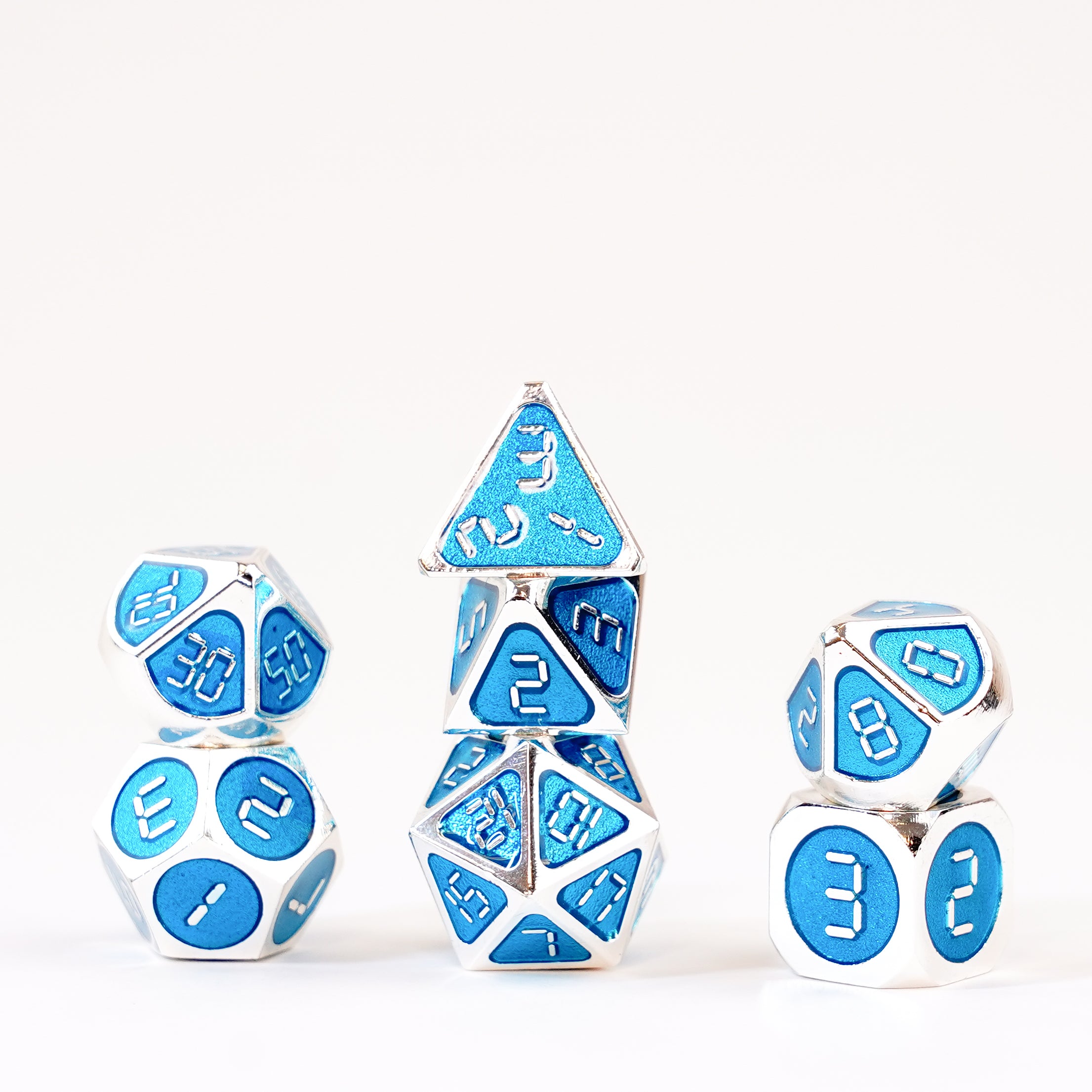Silver with Teal Enamel Digital 16mm Polyhedral Dice Set