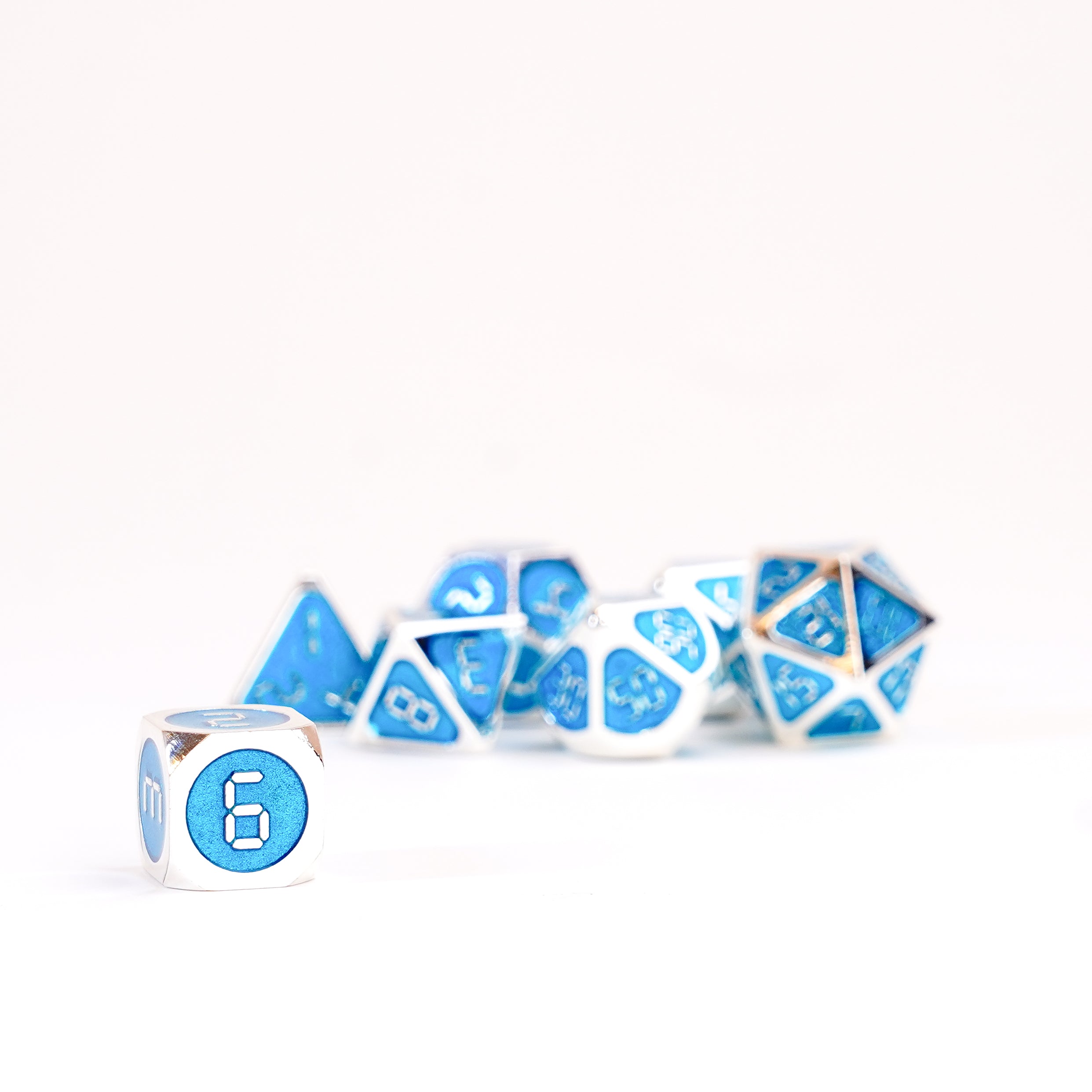 Silver with Teal Enamel Digital 16mm Polyhedral Dice Set