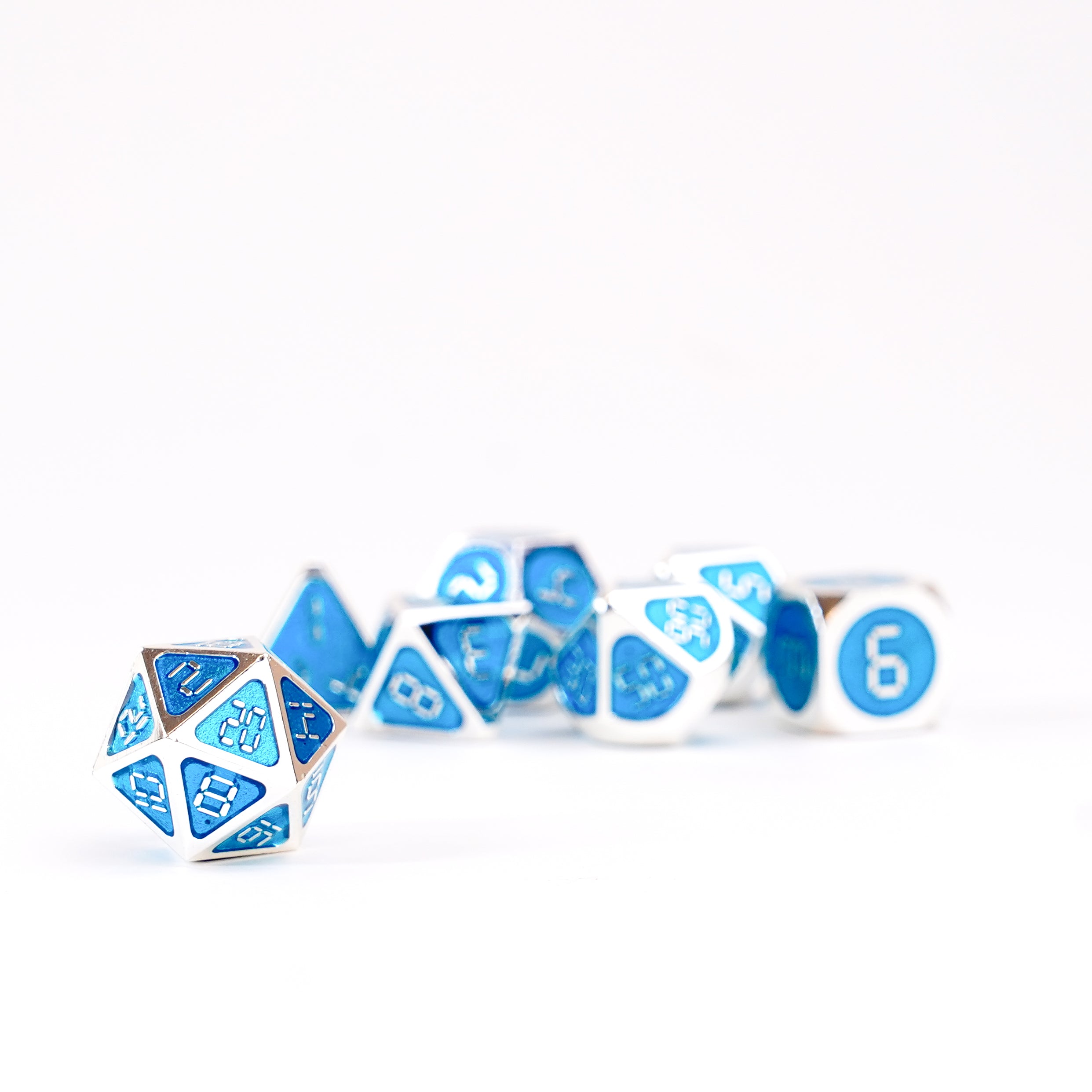 Silver with Teal Enamel Digital 16mm Polyhedral Dice Set