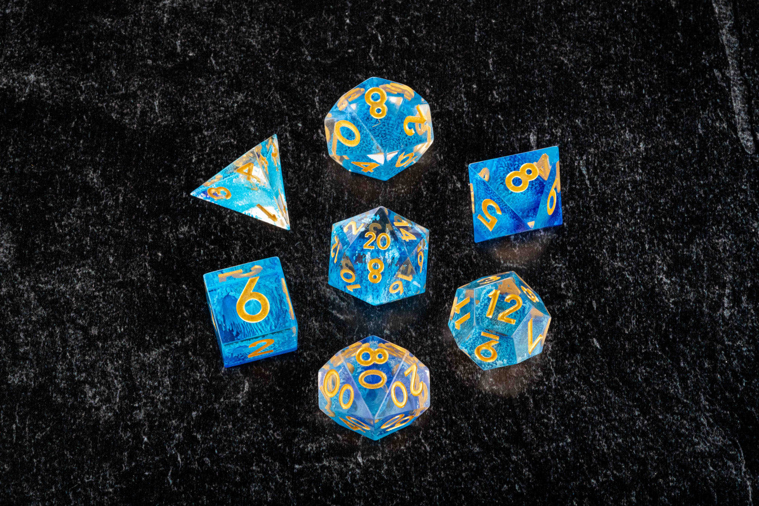 Hand Crafted Sharp Edge Dice: Blue Drip