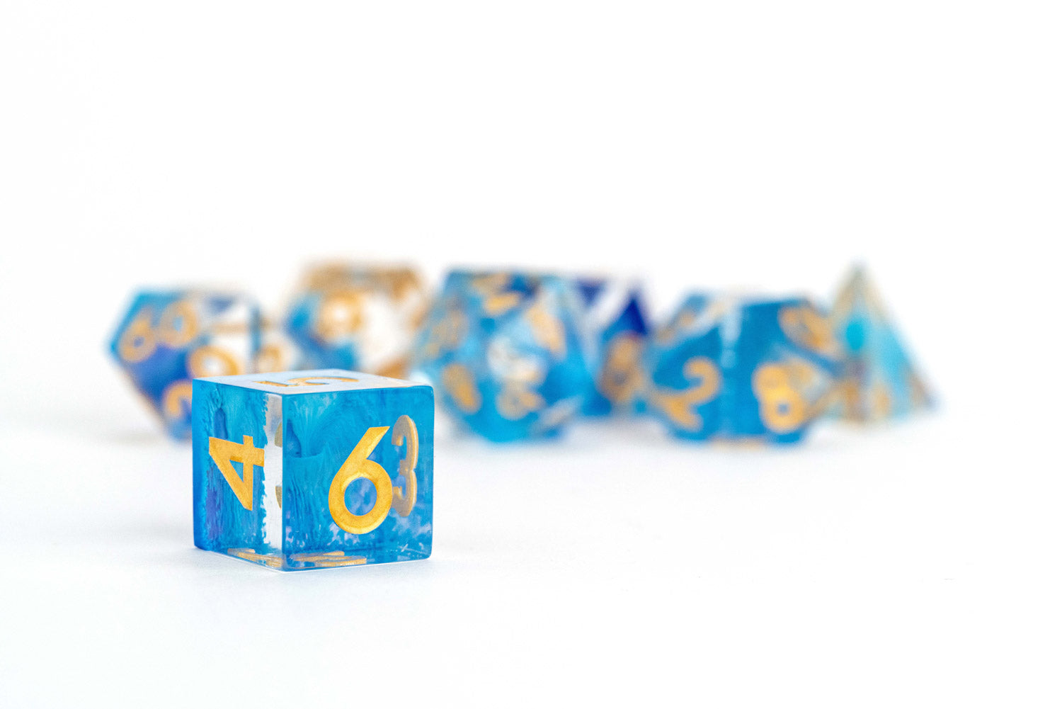 Hand Crafted Sharp Edge Dice: Blue Drip