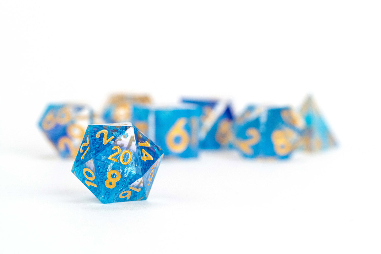 Hand Crafted Sharp Edge Dice: Blue Drip