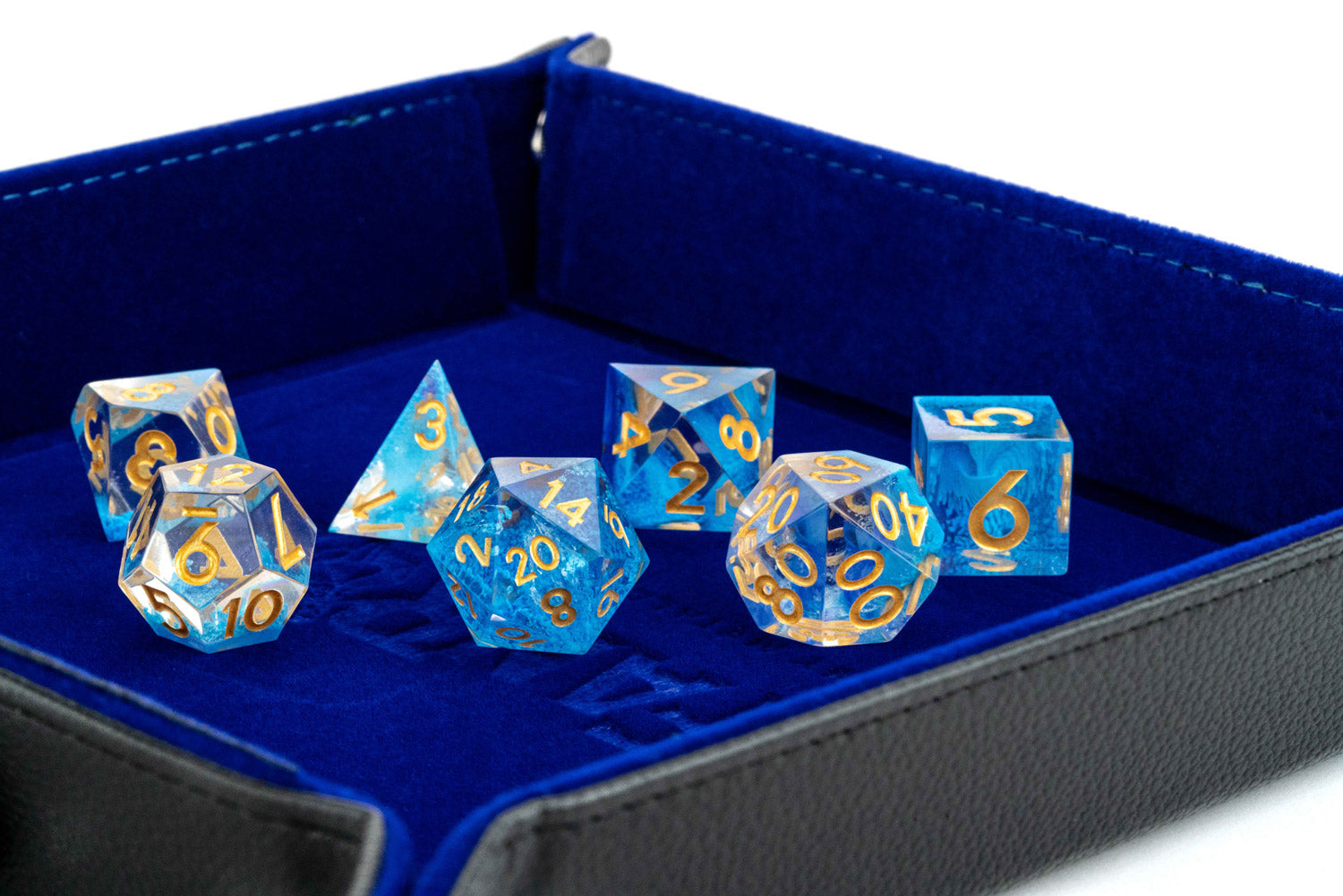 Hand Crafted Sharp Edge Dice: Blue Drip