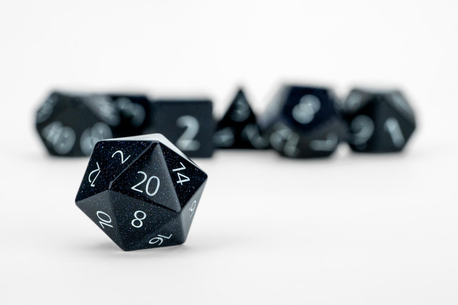 Engraved Blue Sandstone: Full-Sized 16mm Polyhedral Dice Set