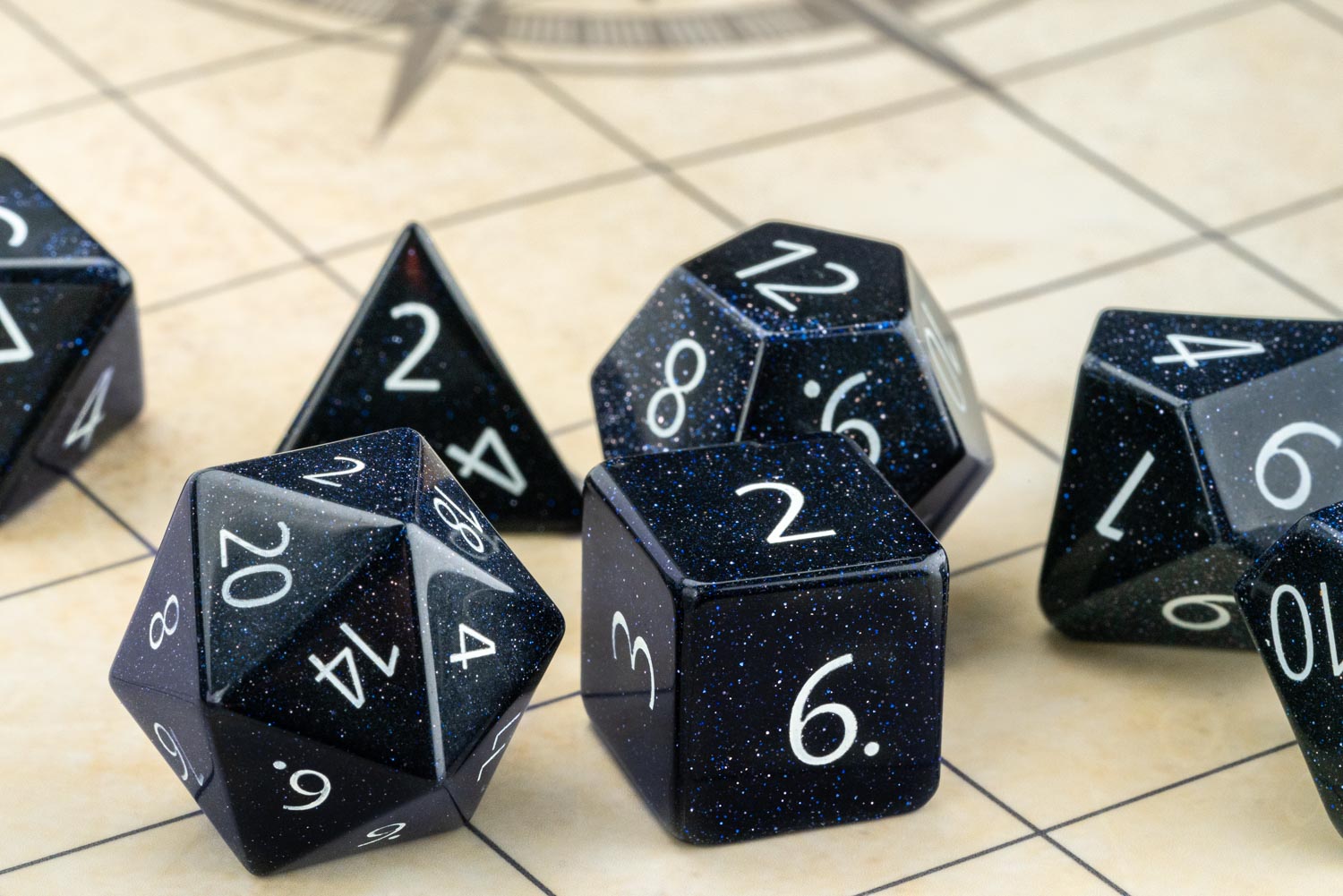 Engraved Blue Sandstone: Full-Sized 16mm Polyhedral Dice Set