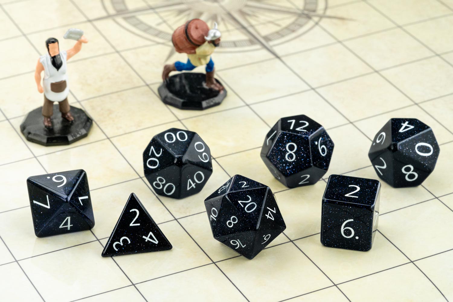 Engraved Blue Sandstone: Full-Sized 16mm Polyhedral Dice Set