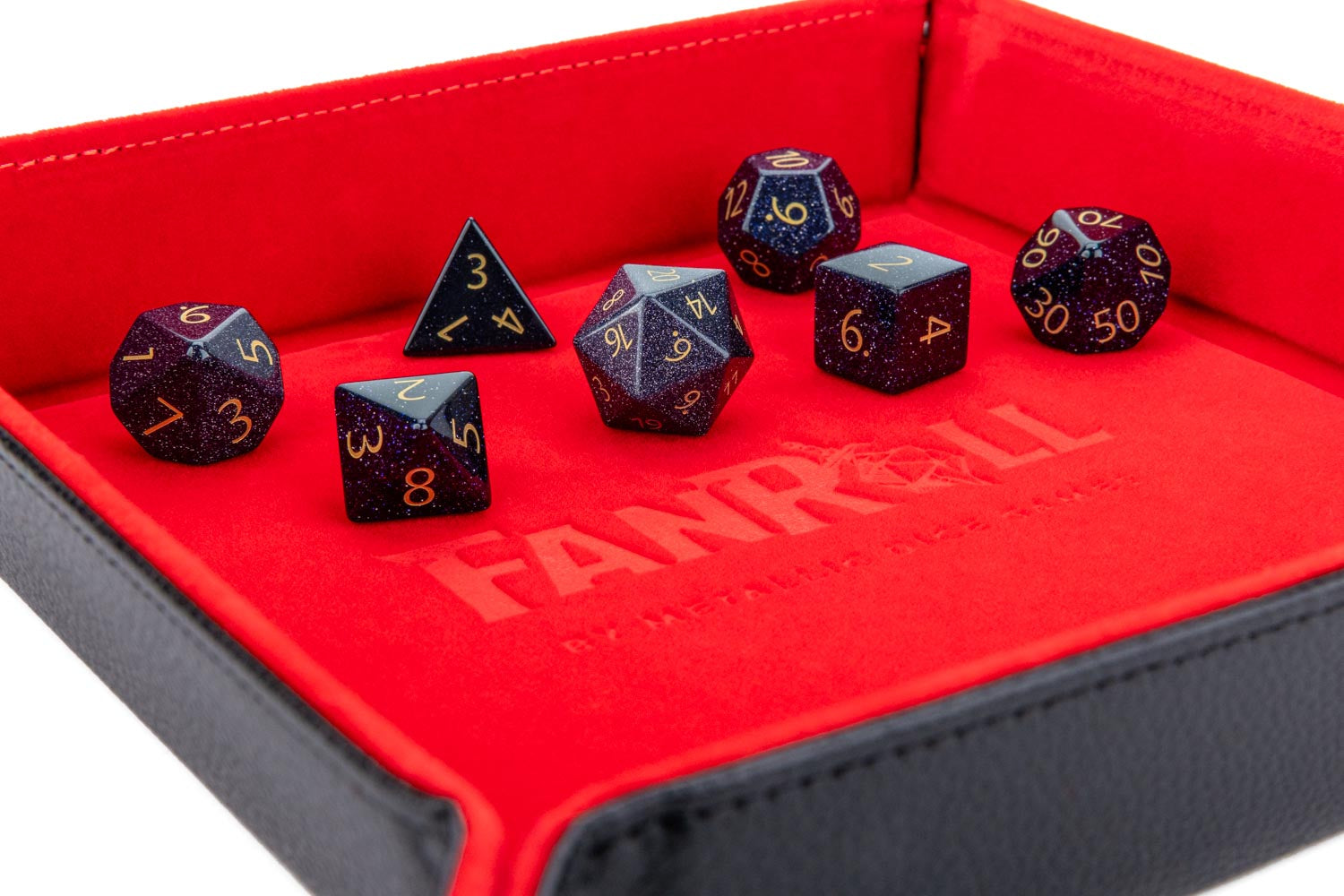 16mm Stone Poly Dice Set: Engraved Blue Sandstone Gold
