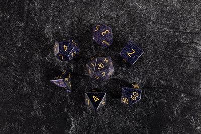 16mm Stone Poly Dice Set: Engraved Blue Sandstone Gold, image 5