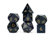 16mm Stone Poly Dice Set: Engraved Blue Sandstone Gold