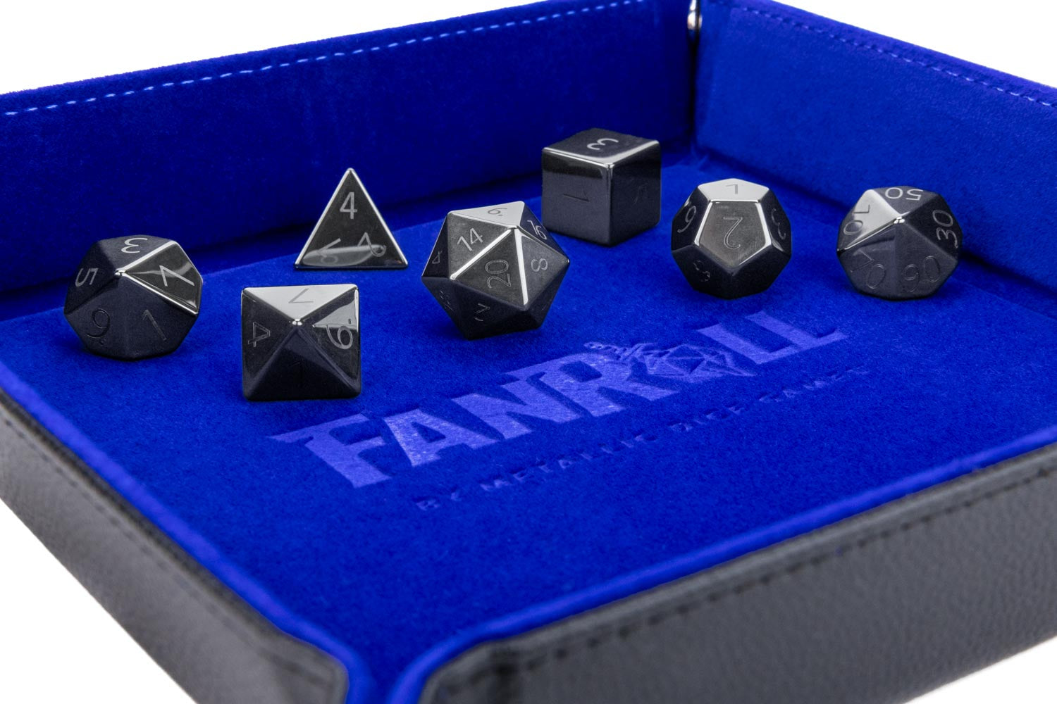 16mm Stone Poly Dice Set: Engraved Hematite