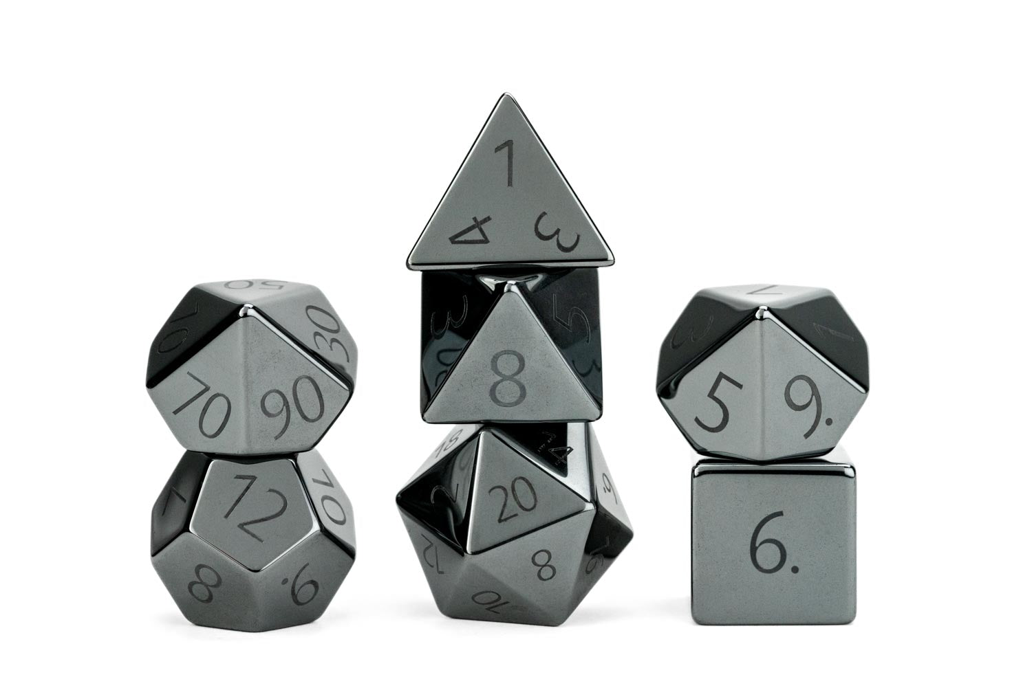16mm Stone Poly Dice Set: Engraved Hematite