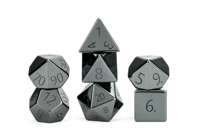 16mm Stone Poly Dice Set: Engraved Hematite