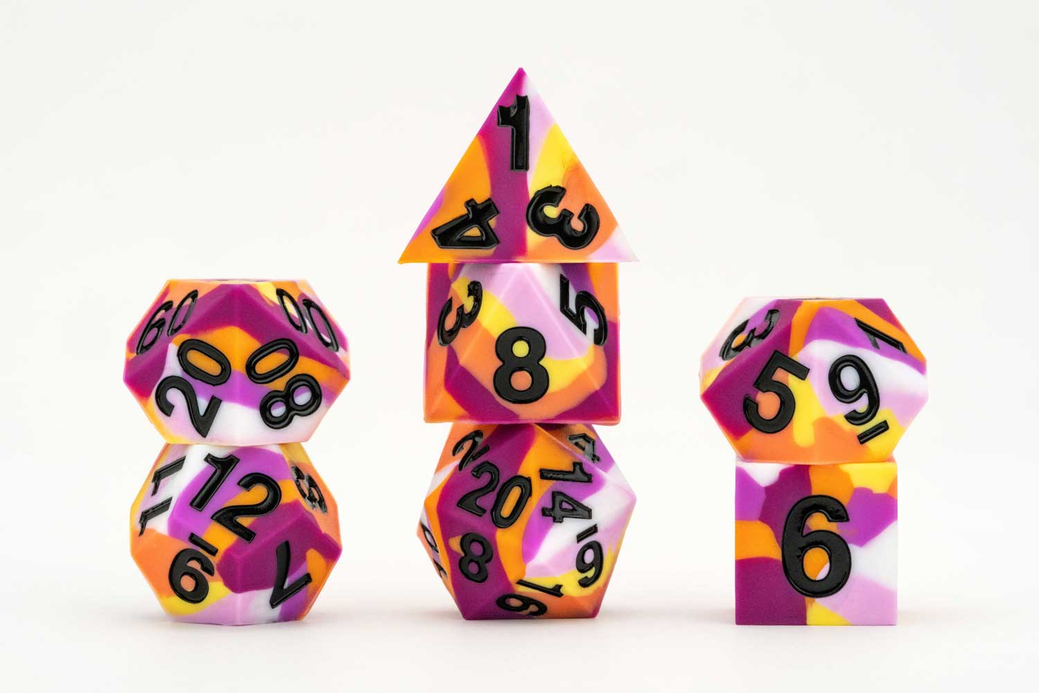 Sharp Edge Silicone Rubber Dice Set: Lesbian Pride