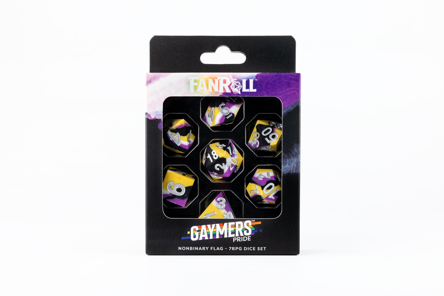 Sharp Edge Silicone Rubber Dice Set: Nonbinary Pride