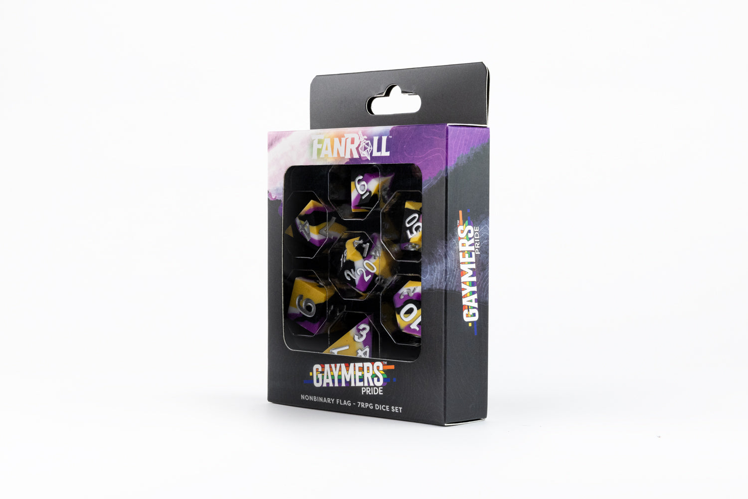 Sharp Edge Silicone Rubber Dice Set: Nonbinary Pride