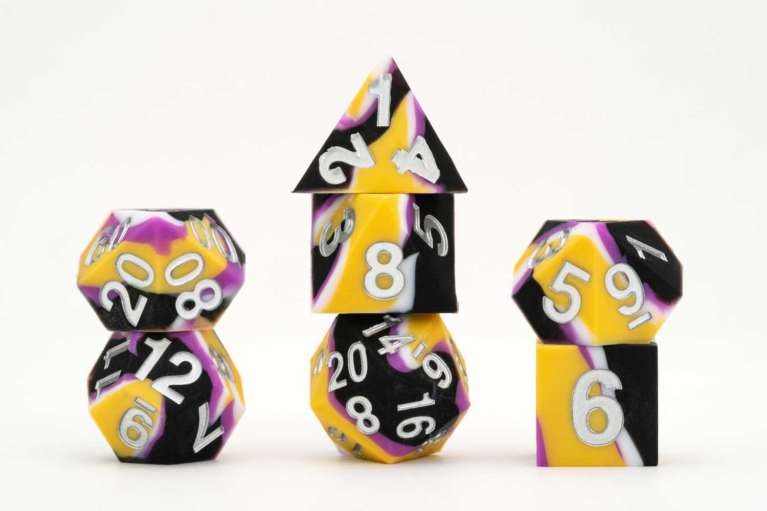 Sharp Edge Silicone Rubber Dice Set: Nonbinary Pride