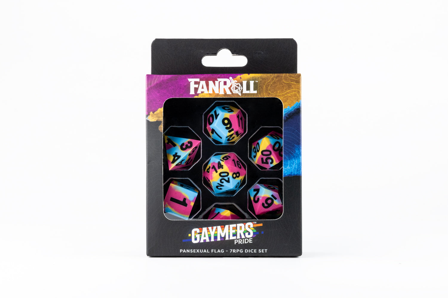 Sharp Edge Silicone Rubber Dice Set: Pansexual Pride