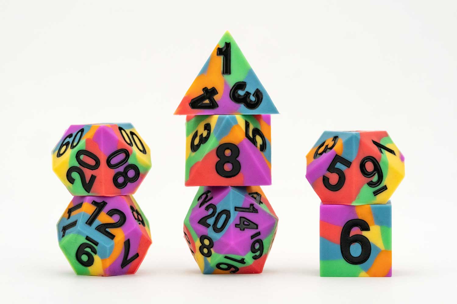 Sharp Edge Silicone Rubber Dice Set: Rainbow Pride Flag
