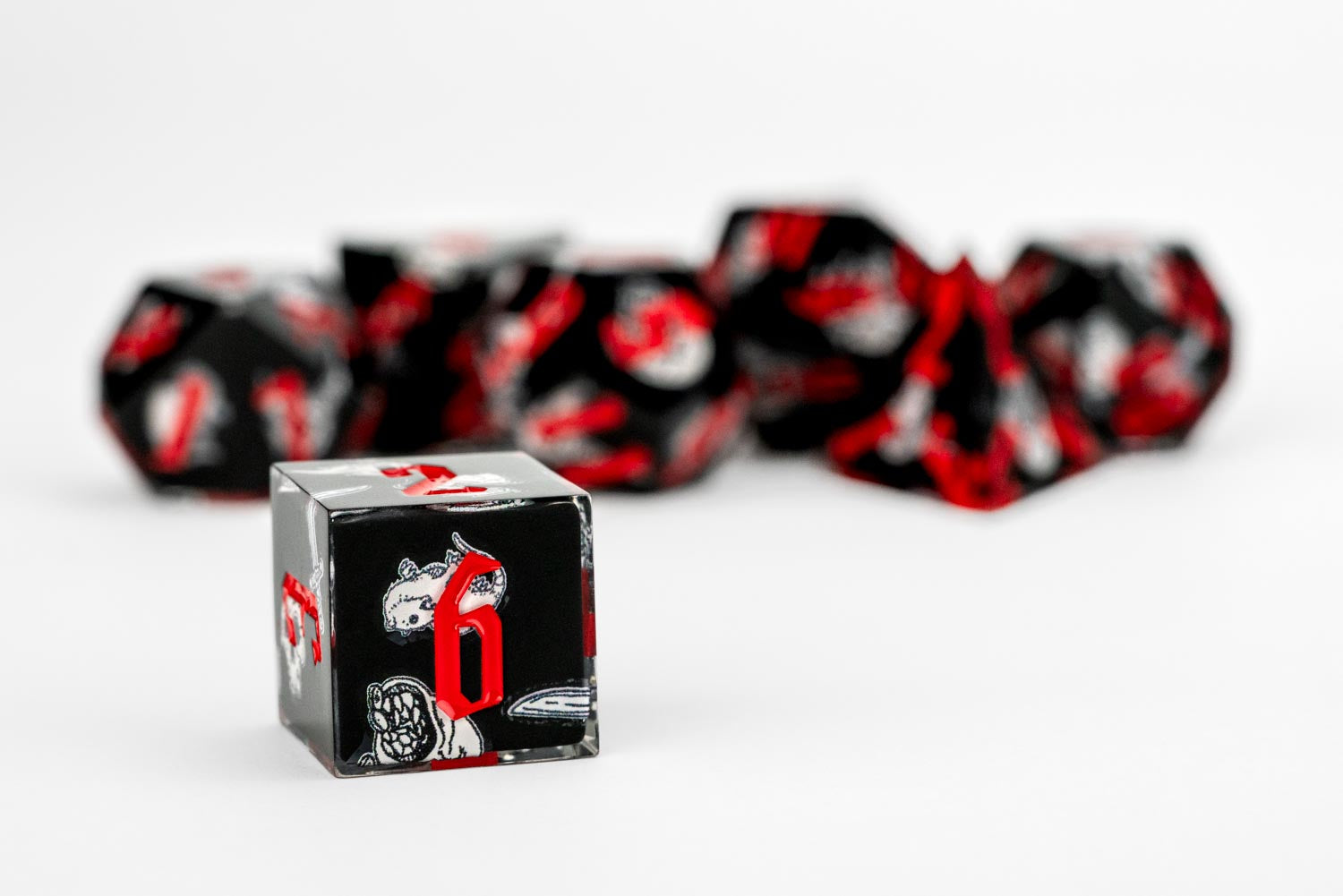Website Exclusive- Dark Dungeon Sharp Edge Sticker Dice Set with Bonus Pin