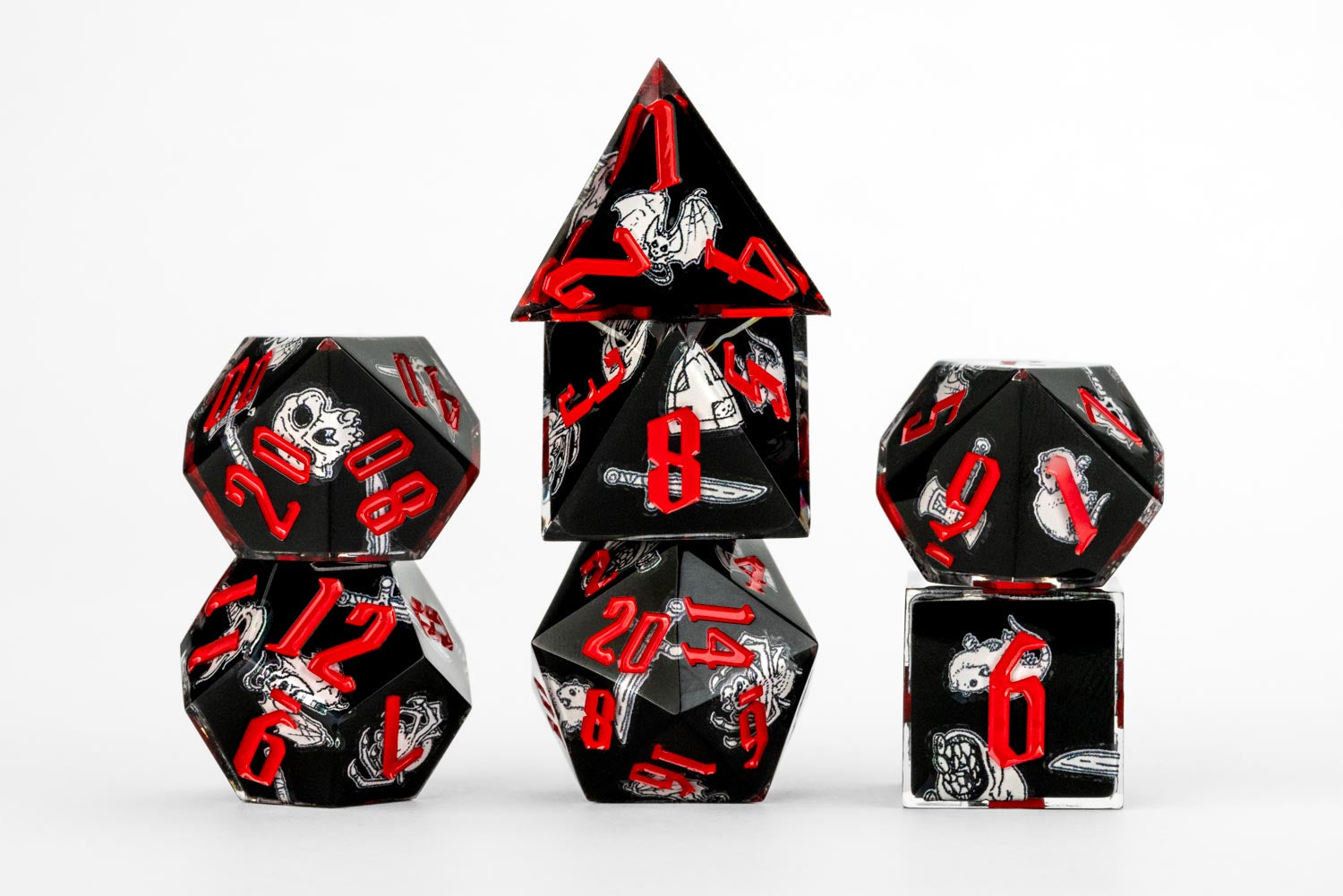 Website Exclusive- Dark Dungeon Sharp Edge Sticker Dice Set with Bonus Pin