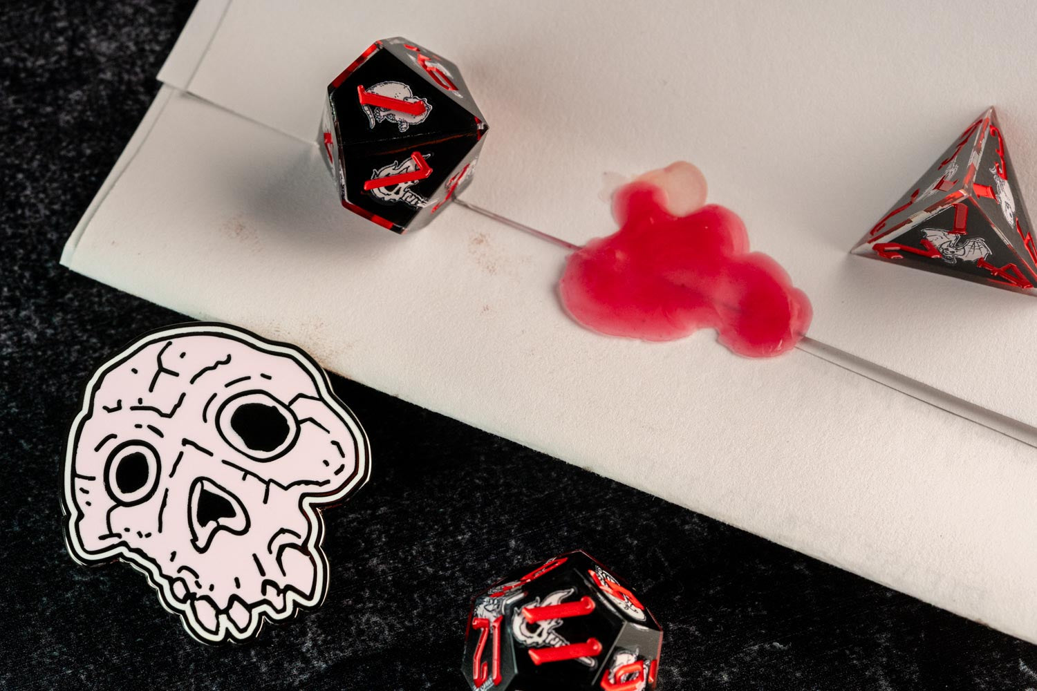 Website Exclusive- Dark Dungeon Sharp Edge Sticker Dice Set with Bonus Pin