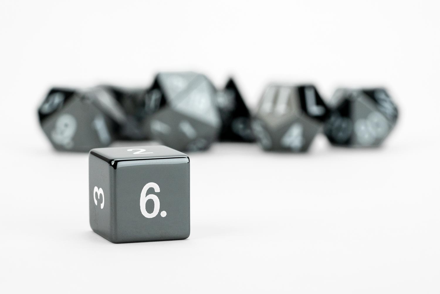 Engraved Hematite: Full-Sized 16mm Polyhedral Dice Set