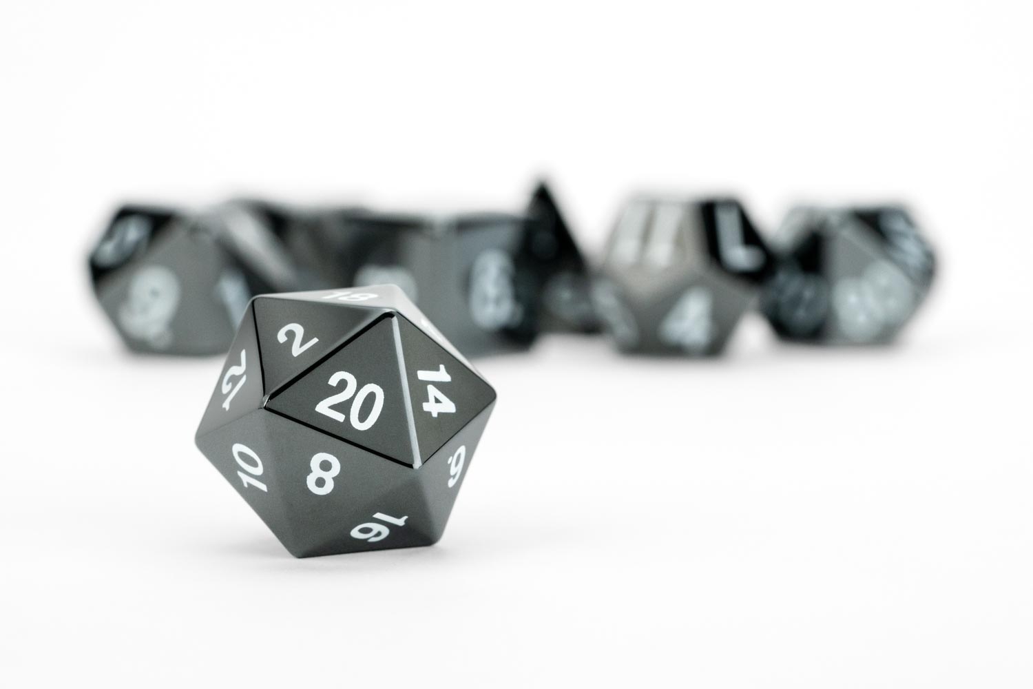 Engraved Hematite: Full-Sized 16mm Polyhedral Dice Set
