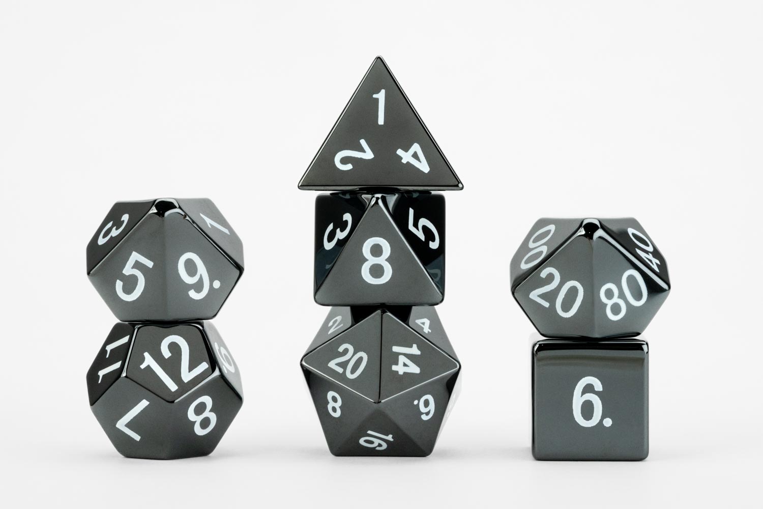 Engraved Hematite: Full-Sized 16mm Polyhedral Dice Set