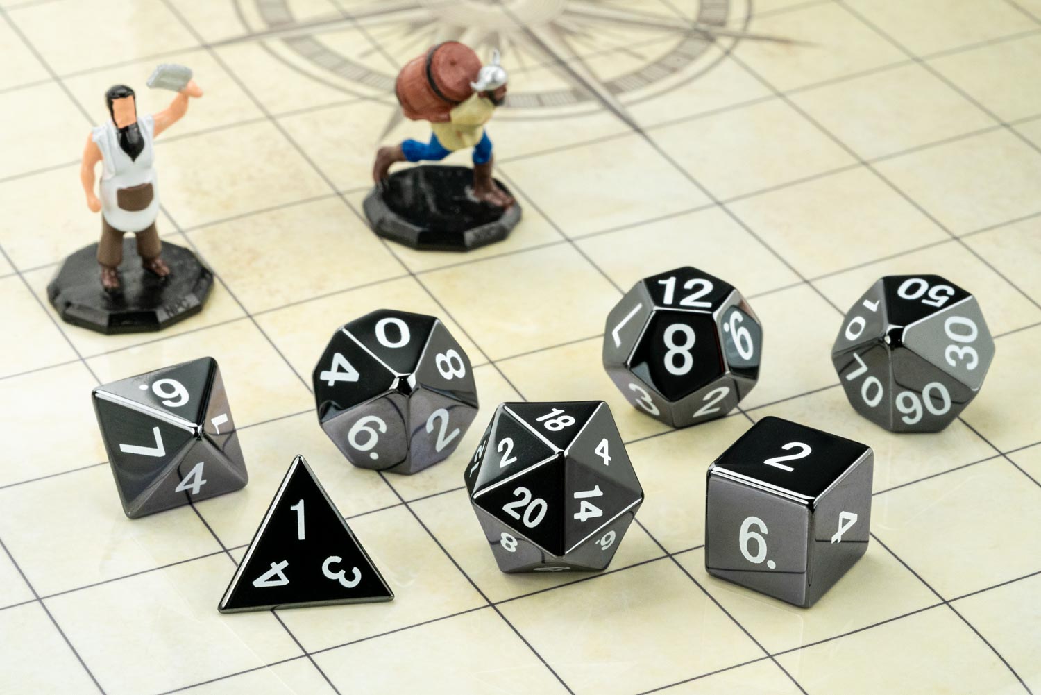 Engraved Hematite: Full-Sized 16mm Polyhedral Dice Set