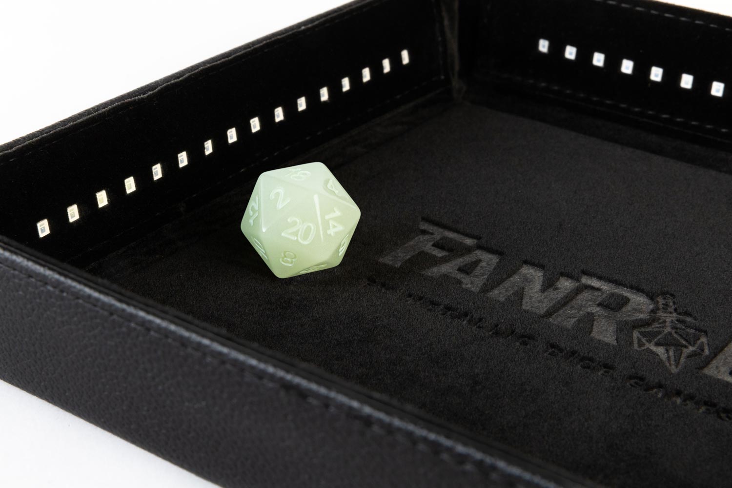 Blacklight Dice Tray with d20: Black